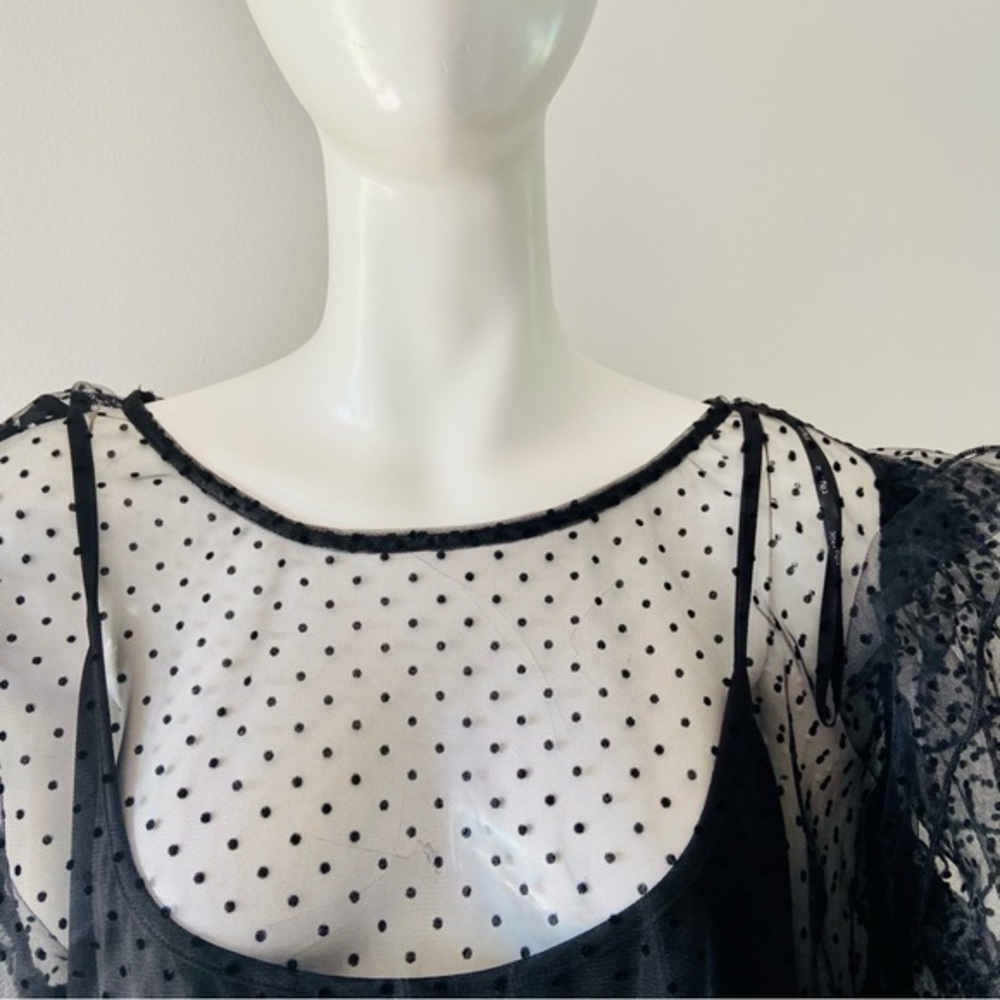City Chic Spotty Time top in black, short frilled sleeves, dobby spot top Size22 - Picture 10 of 14